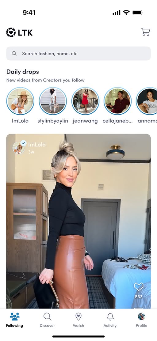 LTK app interface before redesign