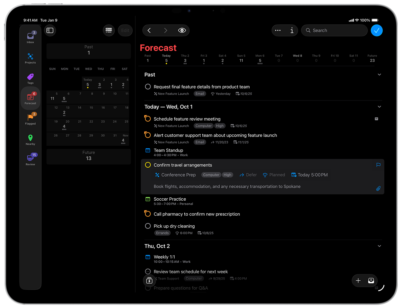 OmniFocus 4 interface on iPad