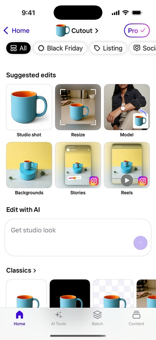 Photoroom app interface before redesign