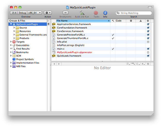 Default items in a Quick Look plug-in project